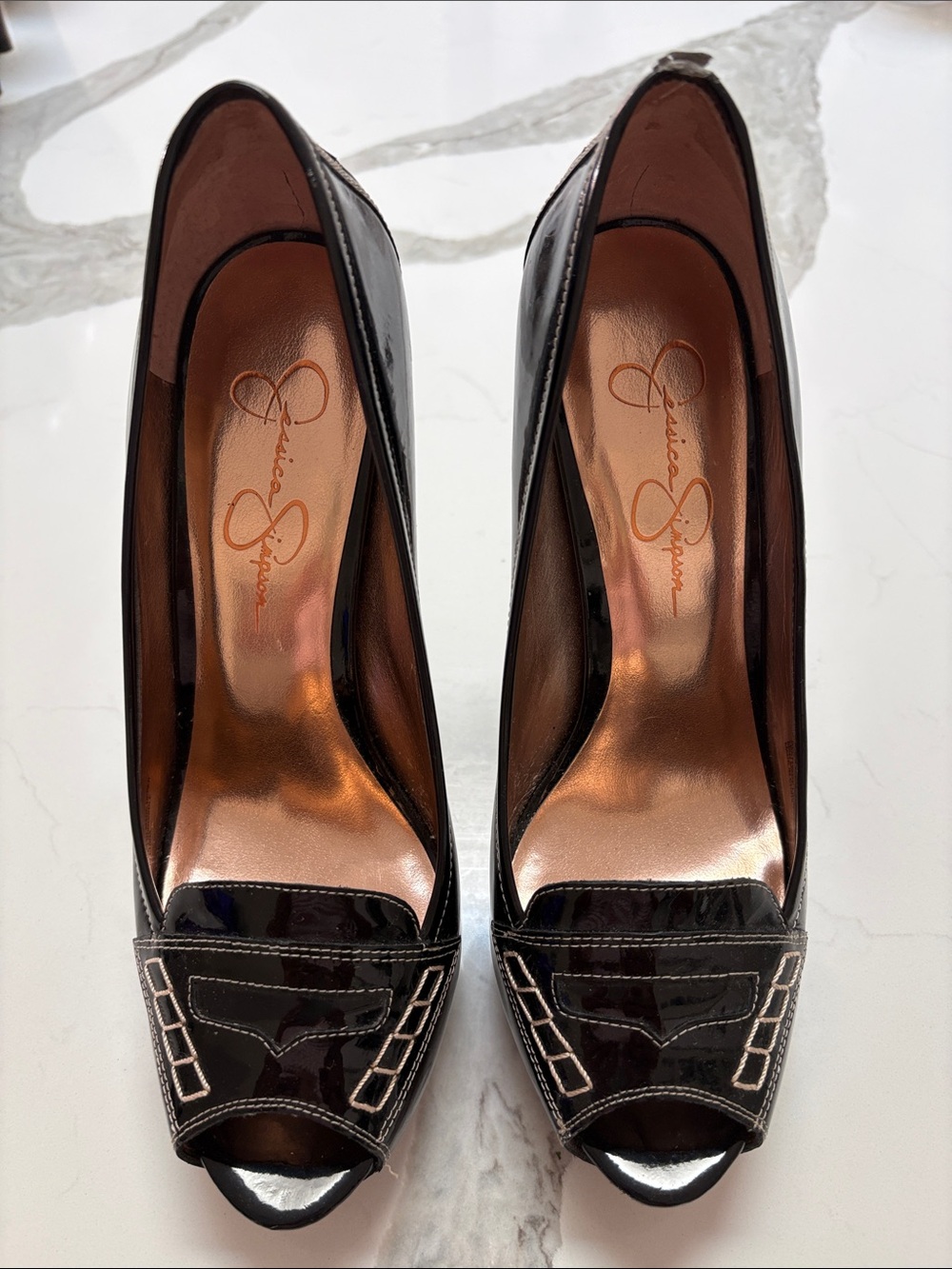 Jessica Simpson Black Patent Peep Toe Heels